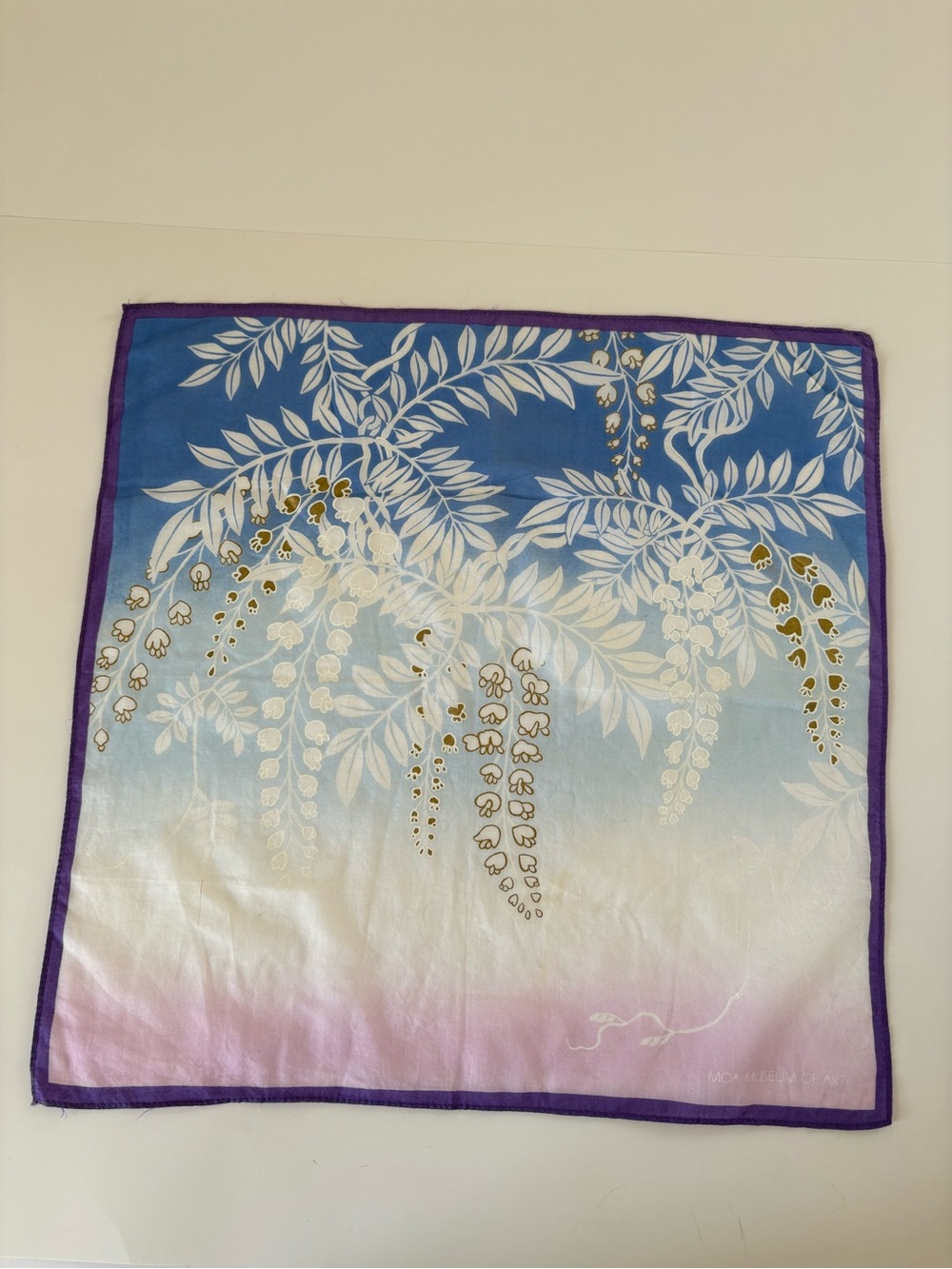 MOA Museum Of Art Japan Furoshiki Wisteria Floral White Blue Handkerchief Cotton